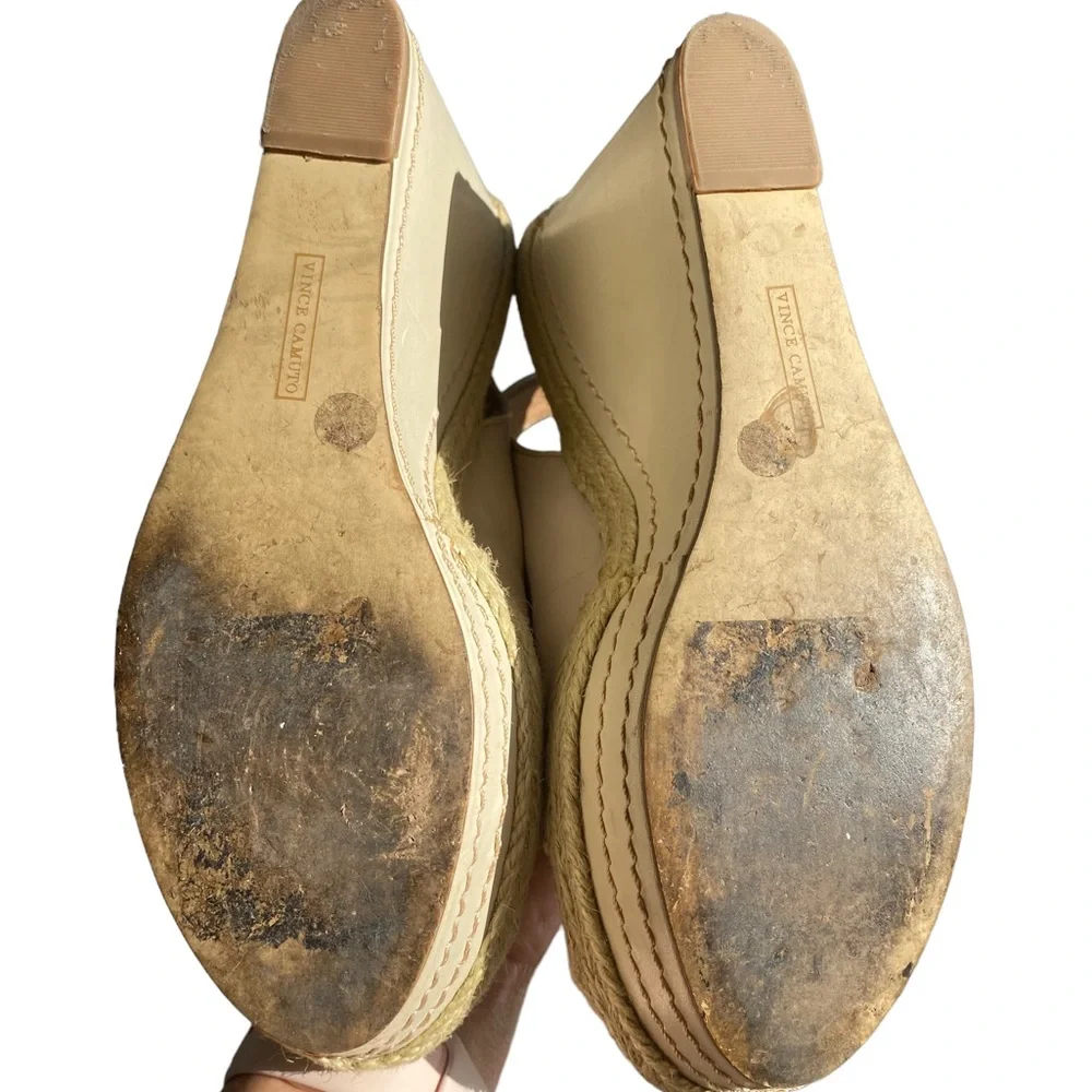 Vince Camuto Cream Estera Leather Wedge Heels